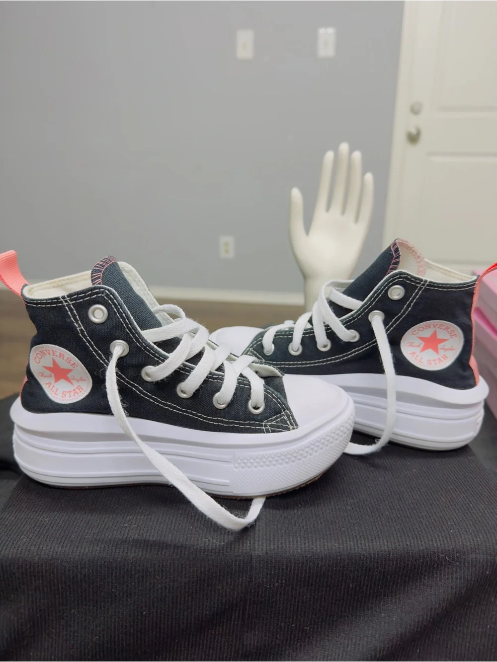 Converse Kids High-Top Sneakers in Black with Pink Accents